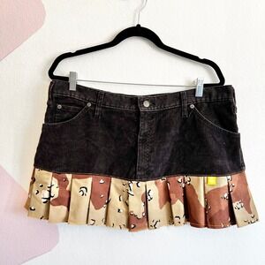 Black Corduroy Mini Skirt Camo Upcycled Grunge Y2K 2000s Festival XL